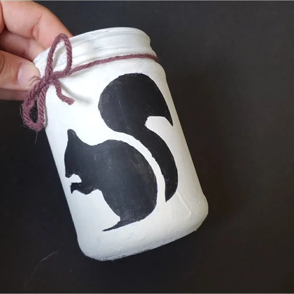 Hand Painted Glass Jars, Black Squirrels